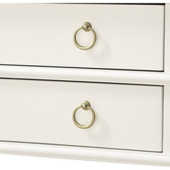 Nightstand, 2 Drawers, Solid and Engineered Wood, White, Gold Ring Pulls
