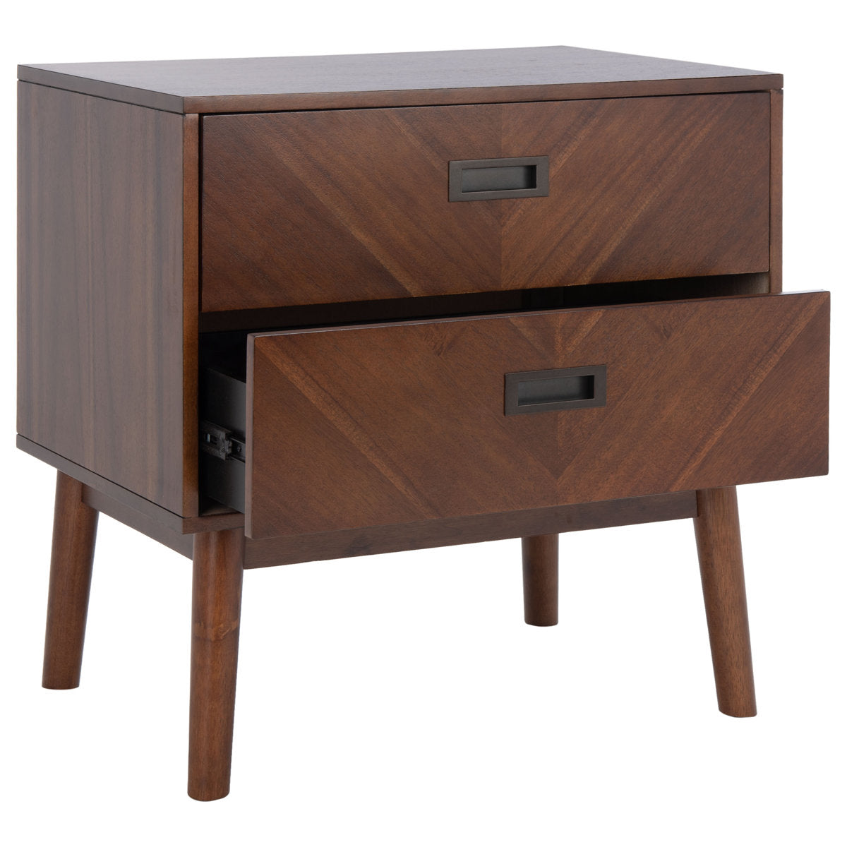 Nightstand, 2 Drawers, Solid and Manufactured Wood, Dark Walnut