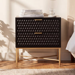 Nightstand, 2 Drawers, Solid and Manufactured Wood Top, MDF Frame