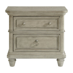 Nightstand, 2 Drawers, Solid and Manufactured Wood, USB Port, Gray