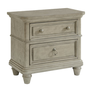 Nightstand, 2 Drawers, Solid and Manufactured Wood, USB Port, Gray