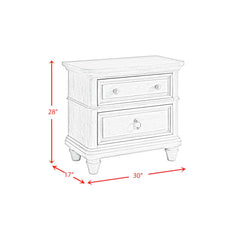 Nightstand, 2 Drawers, Solid and Manufactured Wood, USB Port, Gray