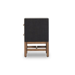 Nightstand, 2 Drawers, Solid Mahogany, Black Raffia Finish