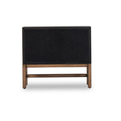 Nightstand, 2 Drawers, Solid Mahogany, Black Raffia Finish