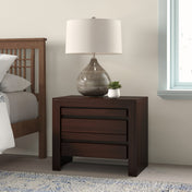 Nightstand, 2 Drawers, Solid Mahogany Wood, Brown