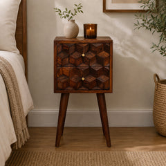Nightstand, 2 Drawers, Solid Mango Wood, Brown