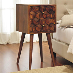 Nightstand, 2 Drawers, Solid Mango Wood, Brown