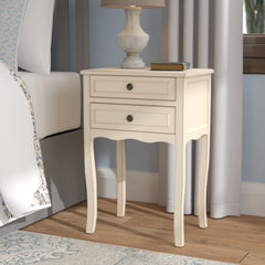 Nightstand, 2 Drawers, Solid Poplar Wood, Antique White