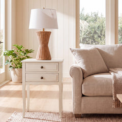 Nightstand, 2 Drawers, Solid Poplar Wood, Antique White