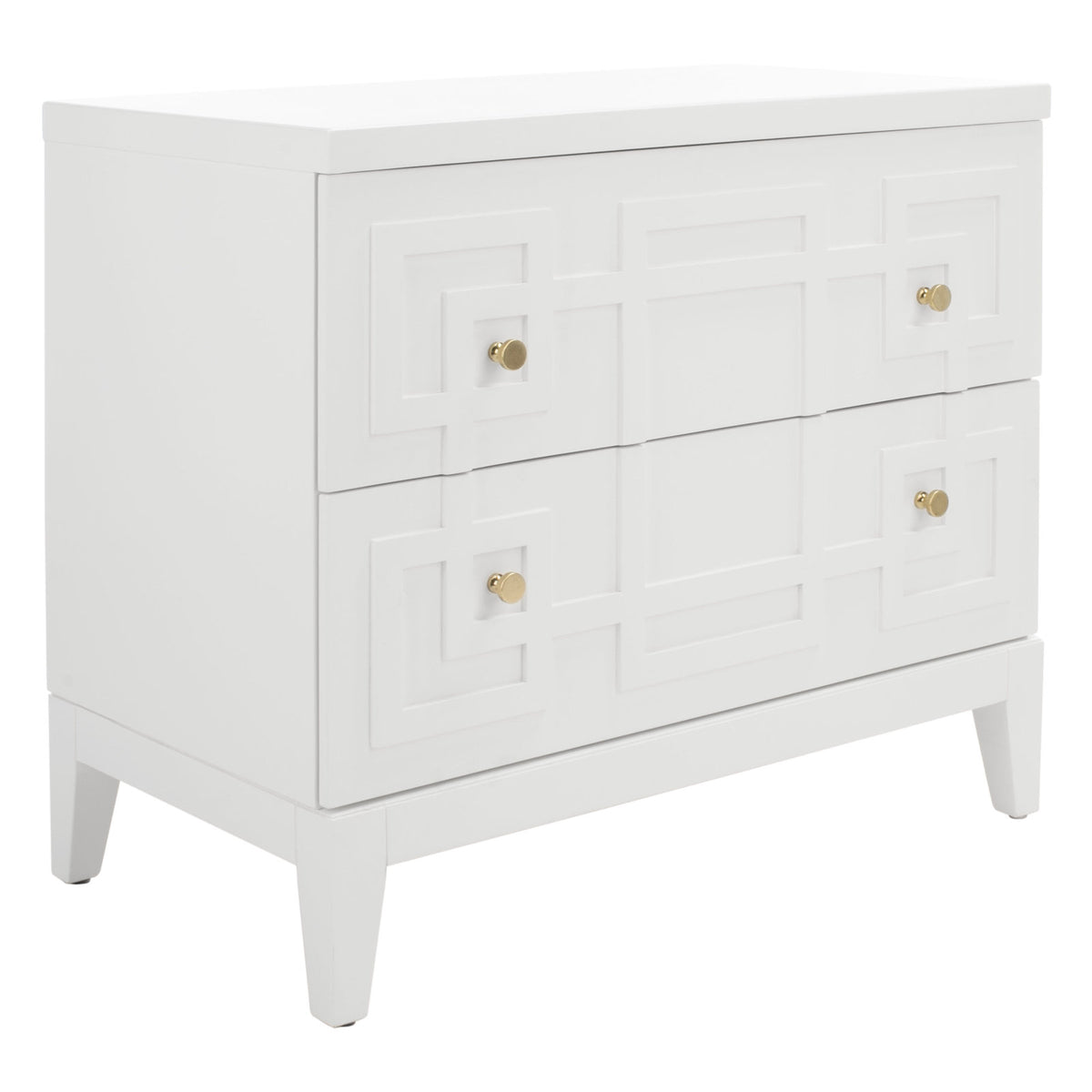 Nightstand, 2 Drawers, Solid Wood and MDF, 31.5 Inch Wide, Glossy White