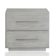 Nightstand, 2 Drawers, Solid Wood, Cotton Gray, Nickel Pulls
