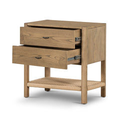 Nightstand, 2 Drawers, Solid Wood, Dune Ash