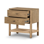 Nightstand, 2 Drawers, Solid Wood, Dune Ash