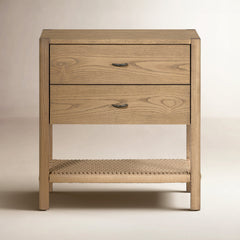 Nightstand, 2 Drawers, Solid Wood, Dune Ash