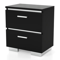 Nightstand, 2 Drawers, Solid Wood Frame, Built-In USB Port, Black