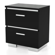 Nightstand, 2 Drawers, Solid Wood Frame, Built-In USB Port, Black