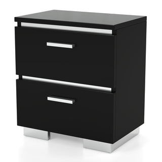 Nightstand, 2 Drawers, Solid Wood Frame, Built-In USB Port, Black