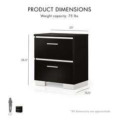 Nightstand, 2 Drawers, Solid Wood Frame, Built-In USB Port, Black
