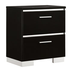 Nightstand, 2 Drawers, Solid Wood Frame, Built-In USB Port, Black