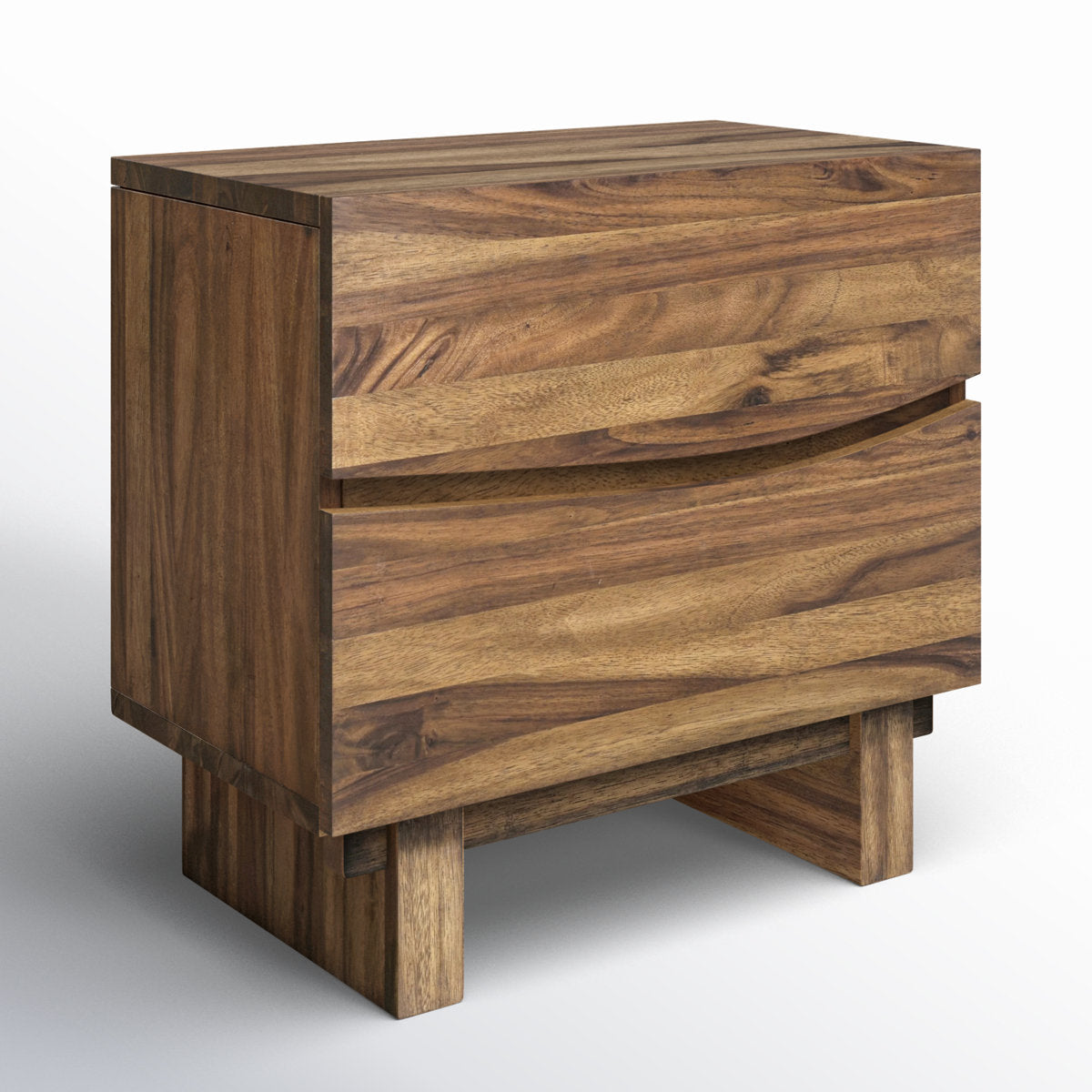 Nightstand, 2 Drawers, Solid Wood, Natural Finish