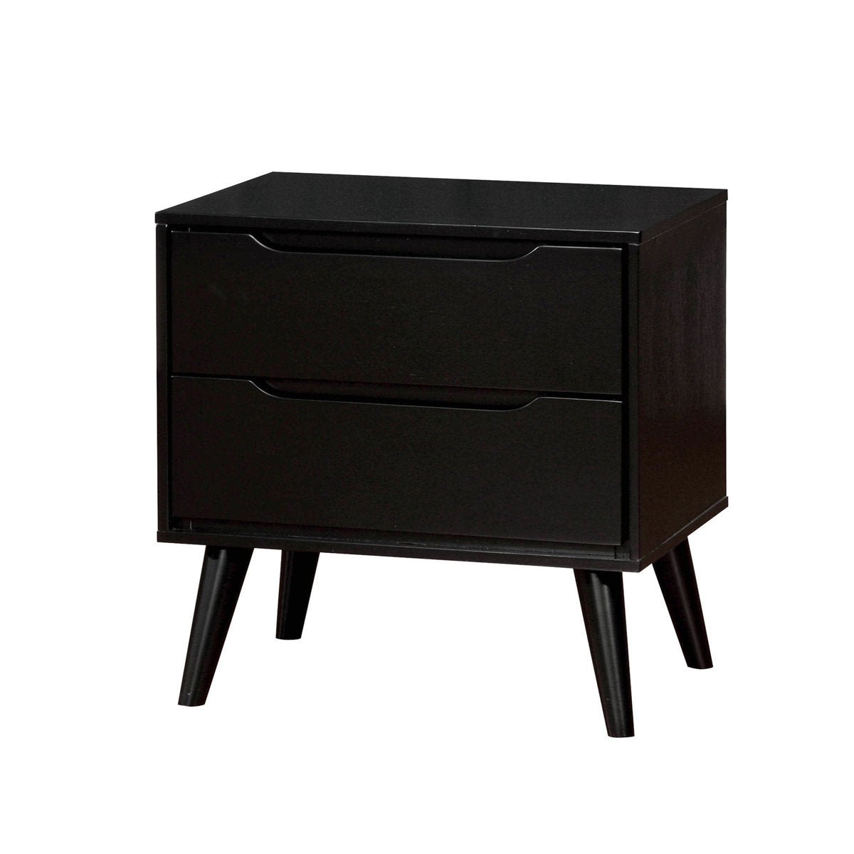 Nightstand, 2 Drawers, Solid Wood, Round Tapered Legs