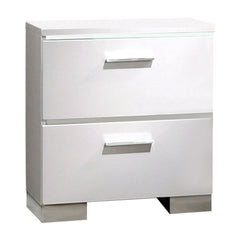 Nightstand, 2 Drawers, Solid Wood, USB Outlet, White Gloss