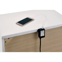 Nightstand, 2 Drawers, Solid Wood, USB Outlet, White Gloss
