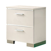 Nightstand, 2 Drawers, Solid Wood, USB Outlet, White Gloss