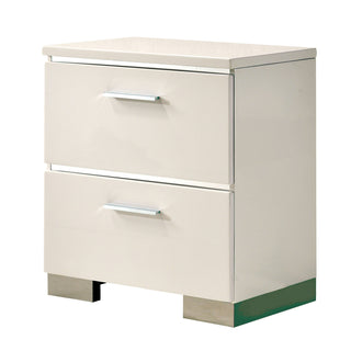 Nightstand, 2 Drawers, Solid Wood, USB Outlet, White Gloss