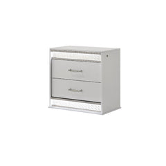 Nightstand, 2 Drawers, White Lacquer Finish, Wood Frame, LED Lighting