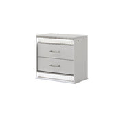 Nightstand, 2 Drawers, White Lacquer Finish, Wood Frame, LED Lighting