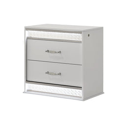 Nightstand, 2 Drawers, White Lacquer Finish, Wood Frame, LED Lighting