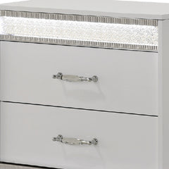 Nightstand, 2 Drawers, White Lacquer Finish, Wood Frame, LED Lighting