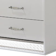 Nightstand, 2 Drawers, White Lacquer Finish, Wood Frame, LED Lighting