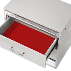 Nightstand, 2 Drawers, White Lacquer Finish, Wood Frame, LED Lighting