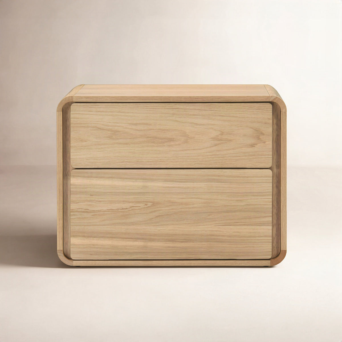 Nightstand, 2 Push-to-Open Drawers, Solid Wood Frame, Rounded Edges