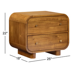 Nightstand, 2 Soft-Close Drawers, Acacia Wood, Light Brown