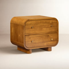 Nightstand, 2 Soft-Close Drawers, Acacia Wood, Light Brown