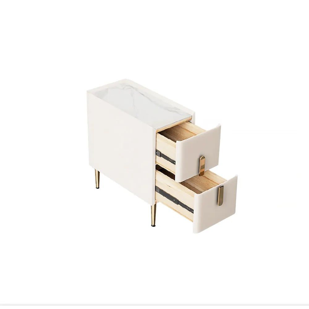 Nightstand, 2 Soft Close Drawers, Solid Wood Frame, Gold