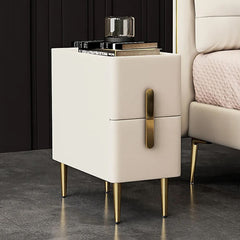 Nightstand, 2 Soft Close Drawers, Solid Wood Frame, Gold