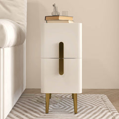 Nightstand, 2 Soft Close Drawers, Solid Wood Frame, Gold