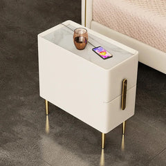 Nightstand, 2 Soft Close Drawers, Solid Wood Frame, Gold