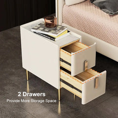 Nightstand, 2 Soft Close Drawers, Solid Wood Frame, Gold