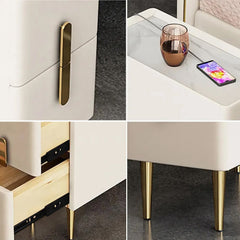 Nightstand, 2 Soft Close Drawers, Solid Wood Frame, Gold