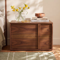 Nightstand, 2 Soft-Close Drawers, Wood Veneer, 28 Inch Wide, Walnut