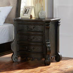 Nightstand, 3-Drawer Manufactured Wood, Dark Brown, Matte Black Pulls