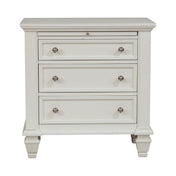 Nightstand, 3-Drawer, MDF and Solid Wood, White, Brushed Nickel Knobs