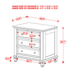 Nightstand, 3-Drawer, MDF and Solid Wood, White, Brushed Nickel Knobs