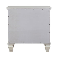 Nightstand, 3-Drawer, MDF and Solid Wood, White, Brushed Nickel Knobs