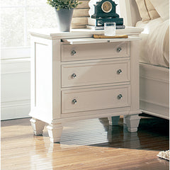 Nightstand, 3-Drawer, MDF and Solid Wood, White, Brushed Nickel Knobs